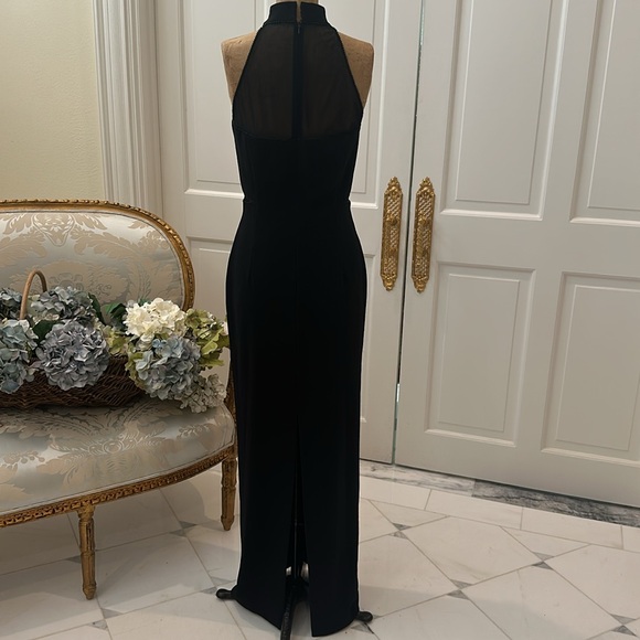 Black knit long formal gown, size 4. Peekaboo inserts, halter. - Picture 5 of 9